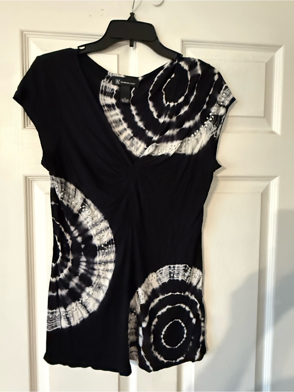 INC International Concepts Black & White Tie-Dye Short Sleeve top